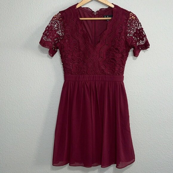 Lulus Angel in Disguise Burgundy Lace Skater Dress - Lace Mini - Small - Picture 13 of 15